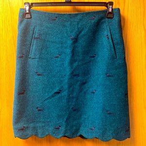 DOXIE Dachshund wool scallop pencil skirt Talbot’s aqua dark green